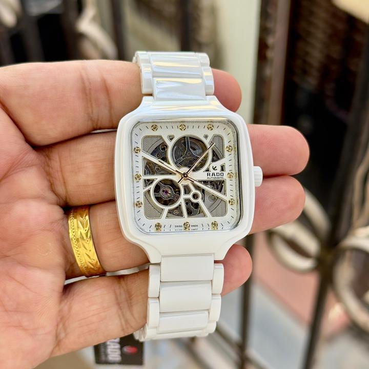 Rad_o True Square Automatic Ceramic- White-Gold Diamond