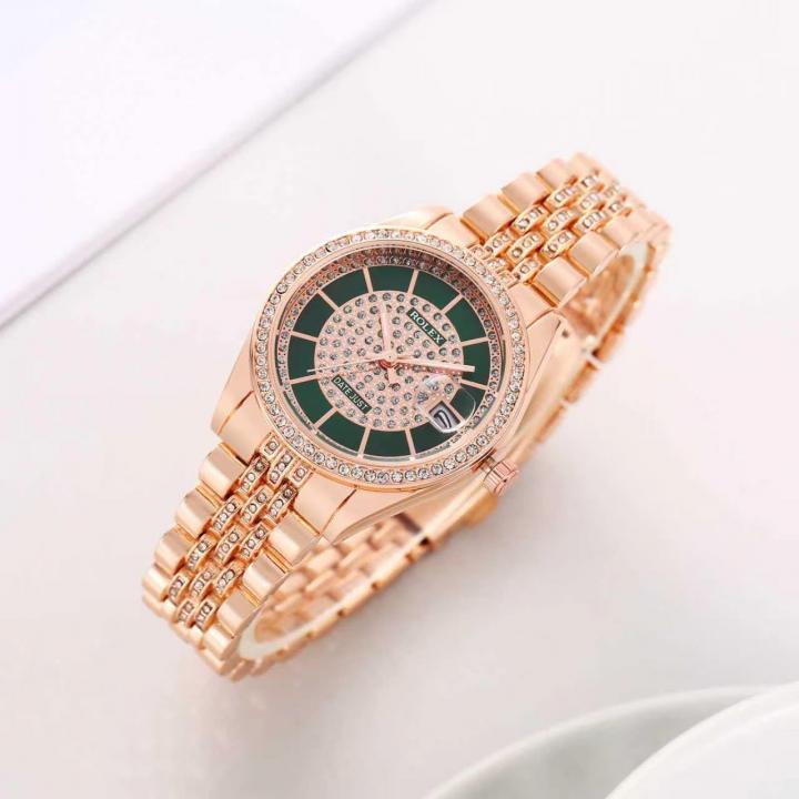 Rolee_x Ladies Crystal Date Just Quartz Rose-Gold Green
