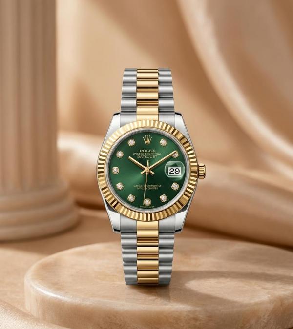 Role_x Oyester Perpetual Date Just Ladies 2Ton-Gold-Green