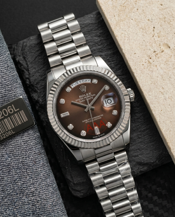 Rolee_x Oyster Perpetual Day Date Diamond Silver-Brown
