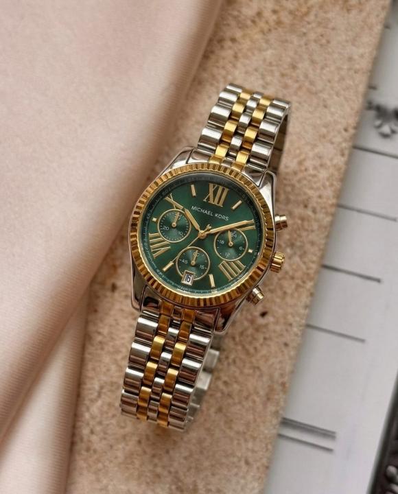 Michael_Kors Lexington Chronograph 2Ton-Gold-Green