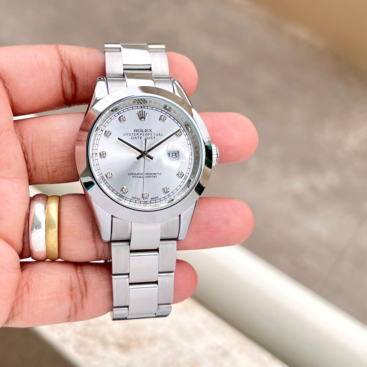 ROL.EX DATE-JUST 41mm ALL STEEL DIAMOND FACE