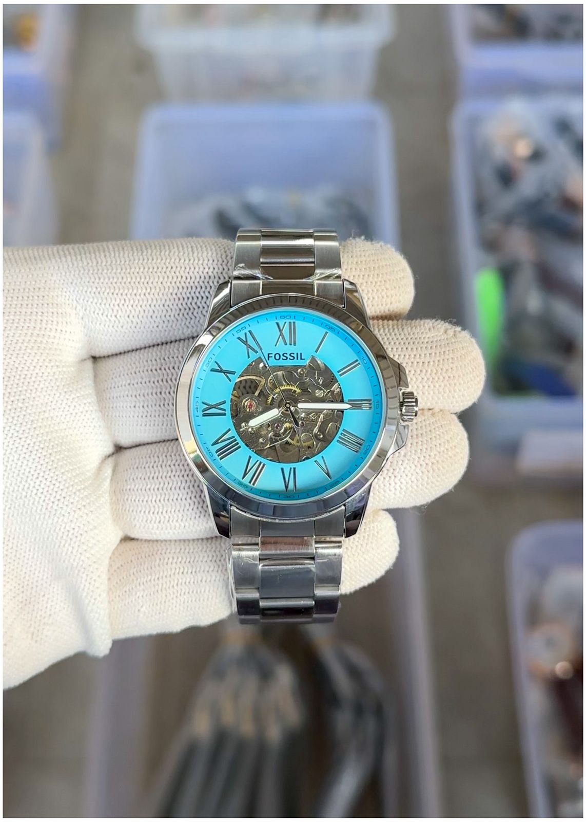 Fos.sil Flynn Automatic Silver-Skyblue