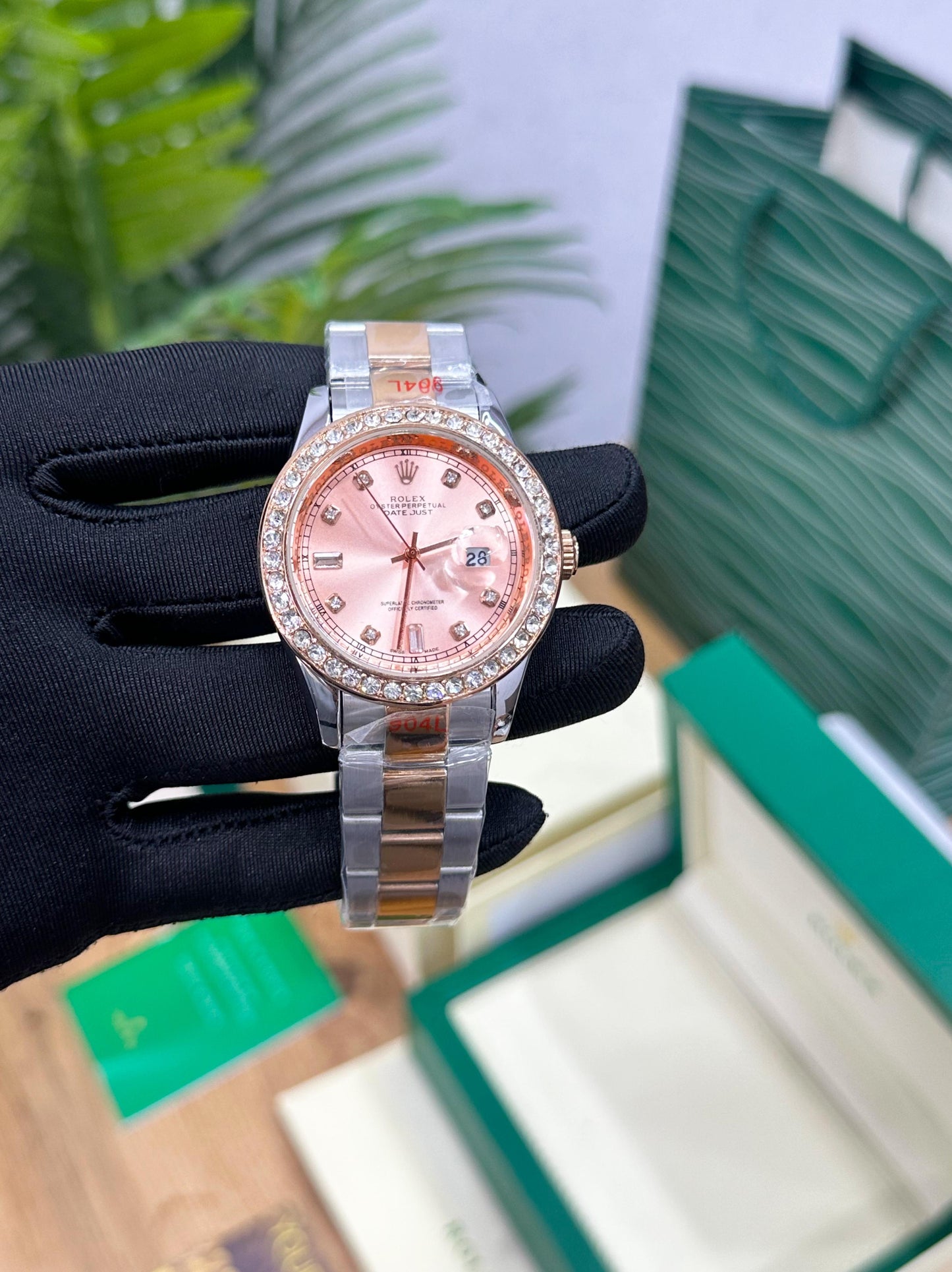 ROL.EX DATE-JUST 41 mm, OYSTERSTEEL, EVEROSE AND DIAMONDS