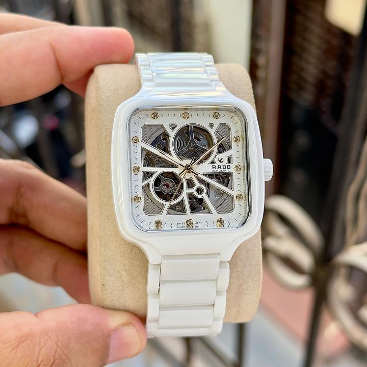 Rad_o True Square Automatic Ceramic- White-Gold Diamond