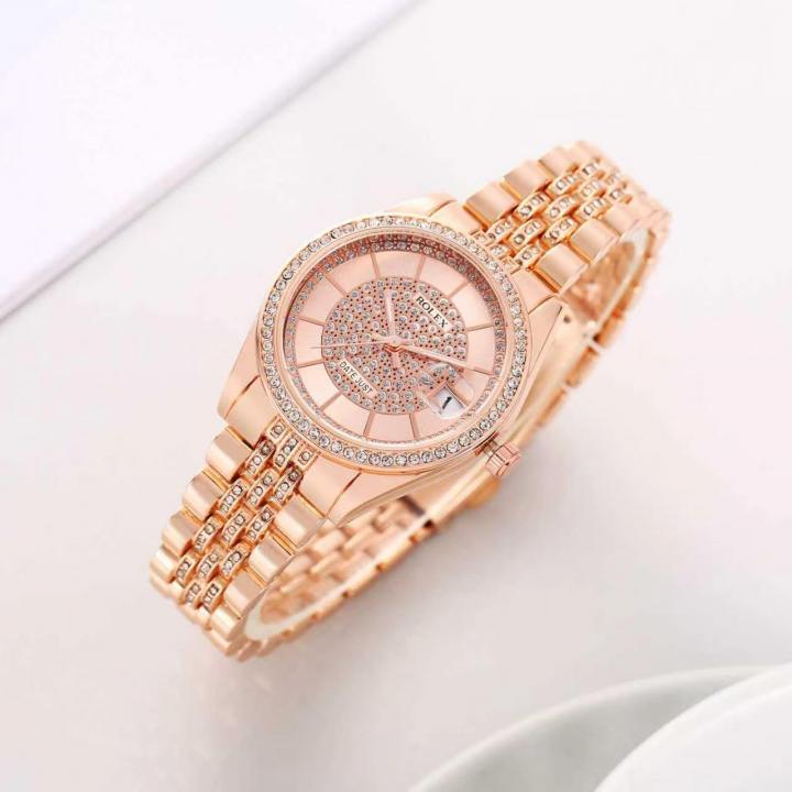 Rolee_x Ladies Crystal Date Just Quartz Rose-Gold Pink