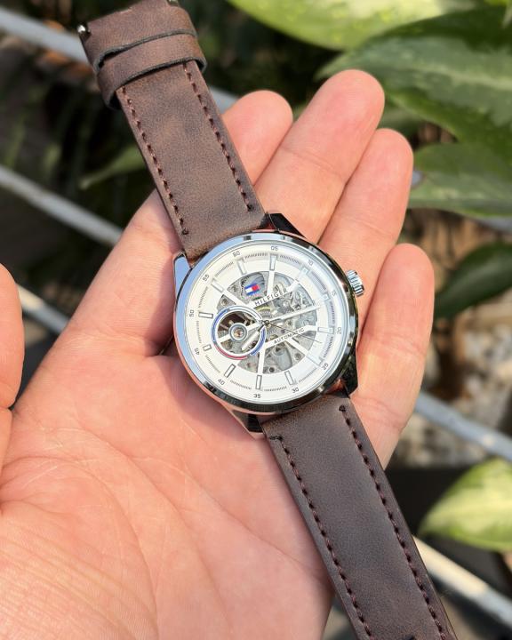 Tom.my hilfiger Automatic Leather DarkBrown-Silver-White