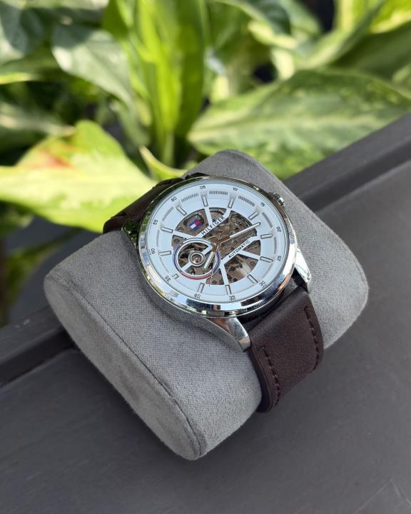 Tom.my hilfiger Automatic Leather DarkBrown-Silver-White