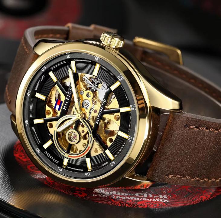 Tom.my_hilfiger Automatic Leather DarkBrown-Gold-Black