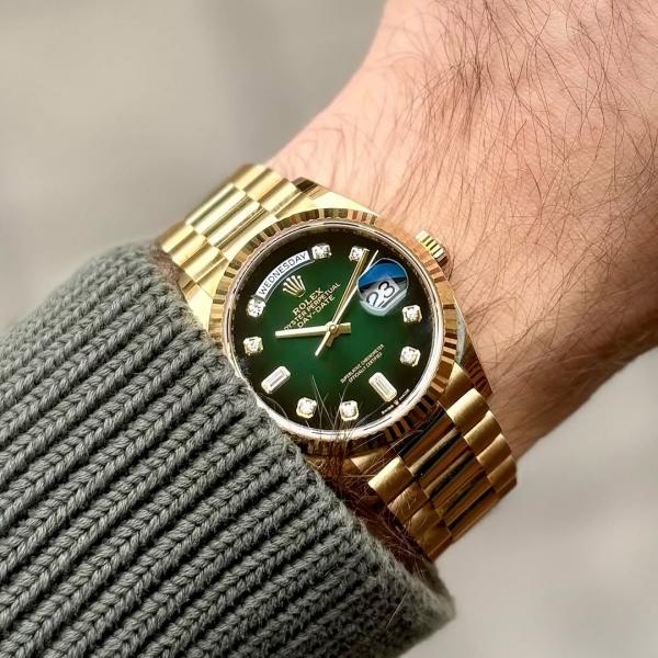 Role_x Oyster Perpetual Day Date Automatic Gold-Green-Diamond