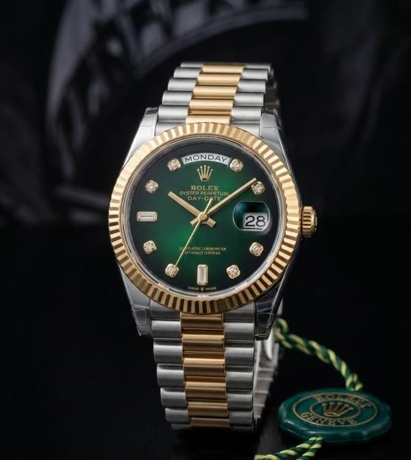 Role_x Oyster Perpetual Day Diamond 2Ton-Gold-Green 40 Battery