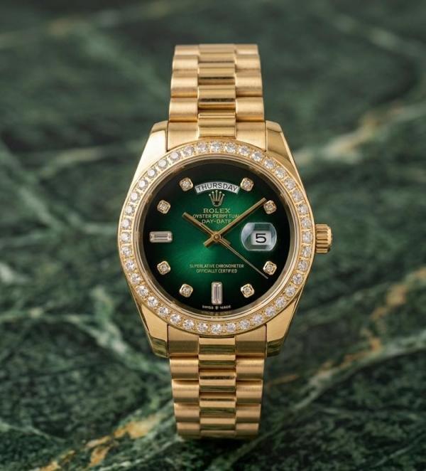 Role_x Oyster Perpetual Day Date Diamond Gold-Green