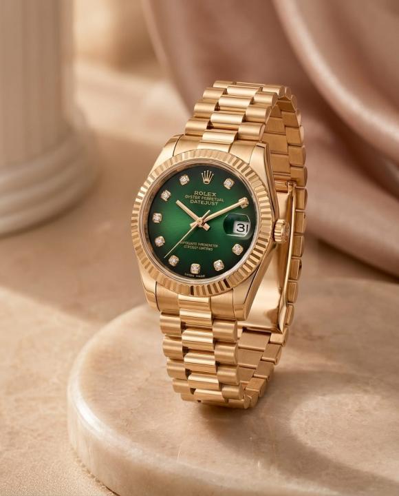 Role_x Oyester Perpetual Date Just Ladies Gold-Green