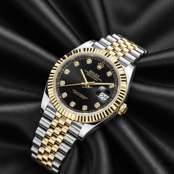 Role_x Oyster Perpetual Date Just Diamond 2Ton-Gold-Black