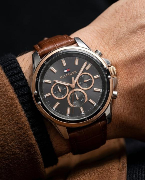 Tommy_hilfiger Oxford Chronograph leather belt Brown-Copper-Black