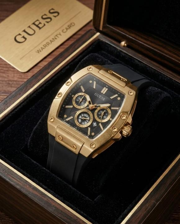 Gu.ess Rectangle Chronograph Black-Full Gold