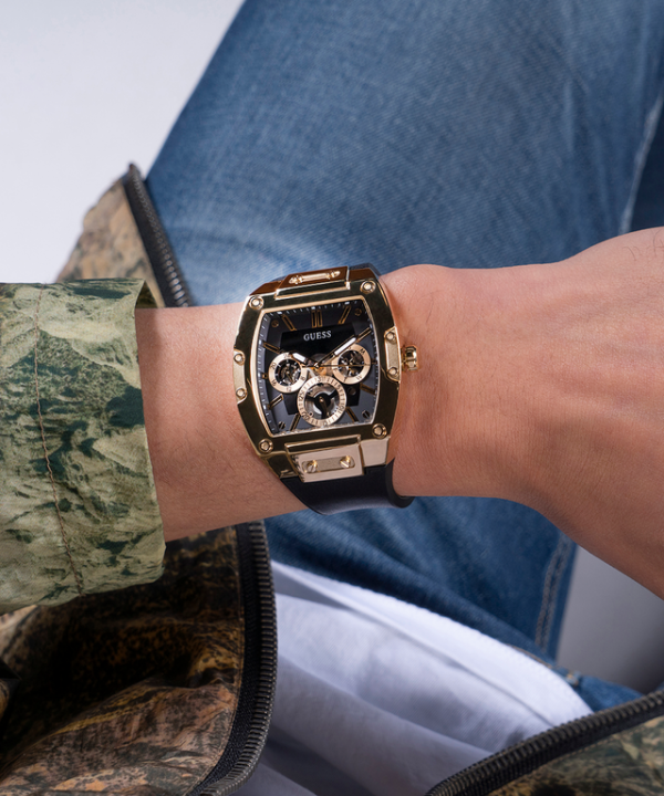 Gu.ess Rectangle Chronograph Black-Full Gold