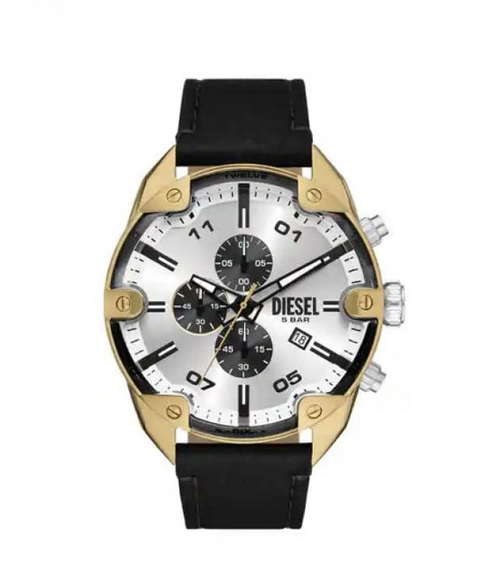 Diese_l Black Spiked Chronograph Black Leather Watch