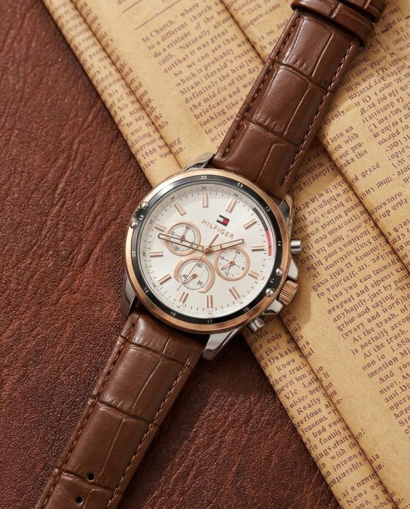 Tommy_hilfiger Oxford Chronograph leather belt Brown-Copper-White