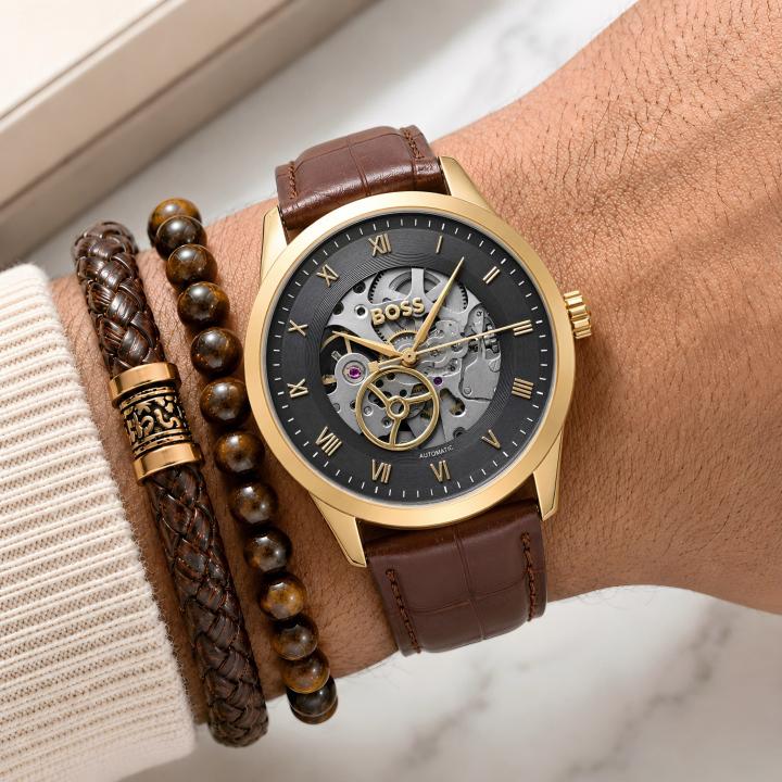 BO.SS Principle Skeleton Mens Automatic Brown gold