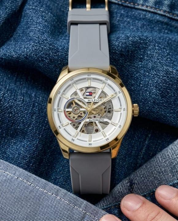 To.mmy hilfiger Automatic Silicon Grey-Gold-White