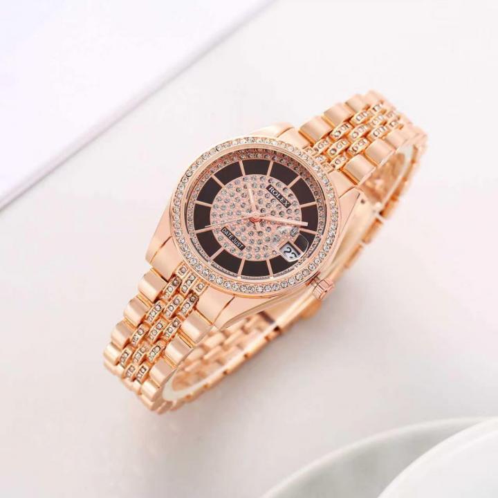 Rolee_x Ladies Crystal Date Just Quartz Rose-Gold Black
