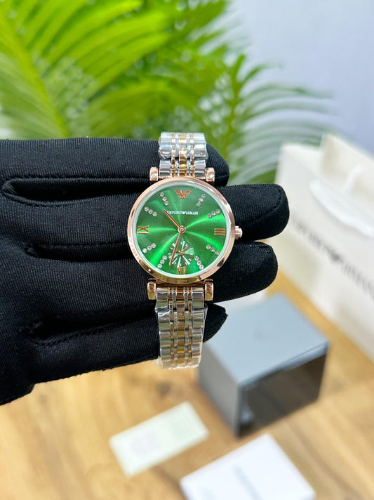 EM.PORIO ARMANI WOMEN'S TOWTONE WITH BEAUTIFUL GREEN DIAL