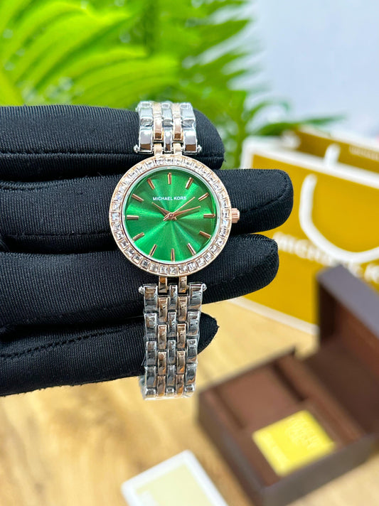 MIC.HAEL KORS MK DARCI MINI TOW-TONE WITH GREEN DIAL