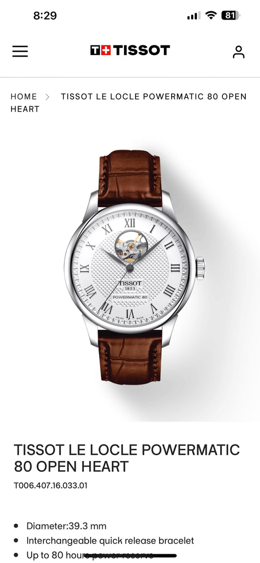 TIS.SOT LELOCLE POWERMATIC 80 OPEN HEART