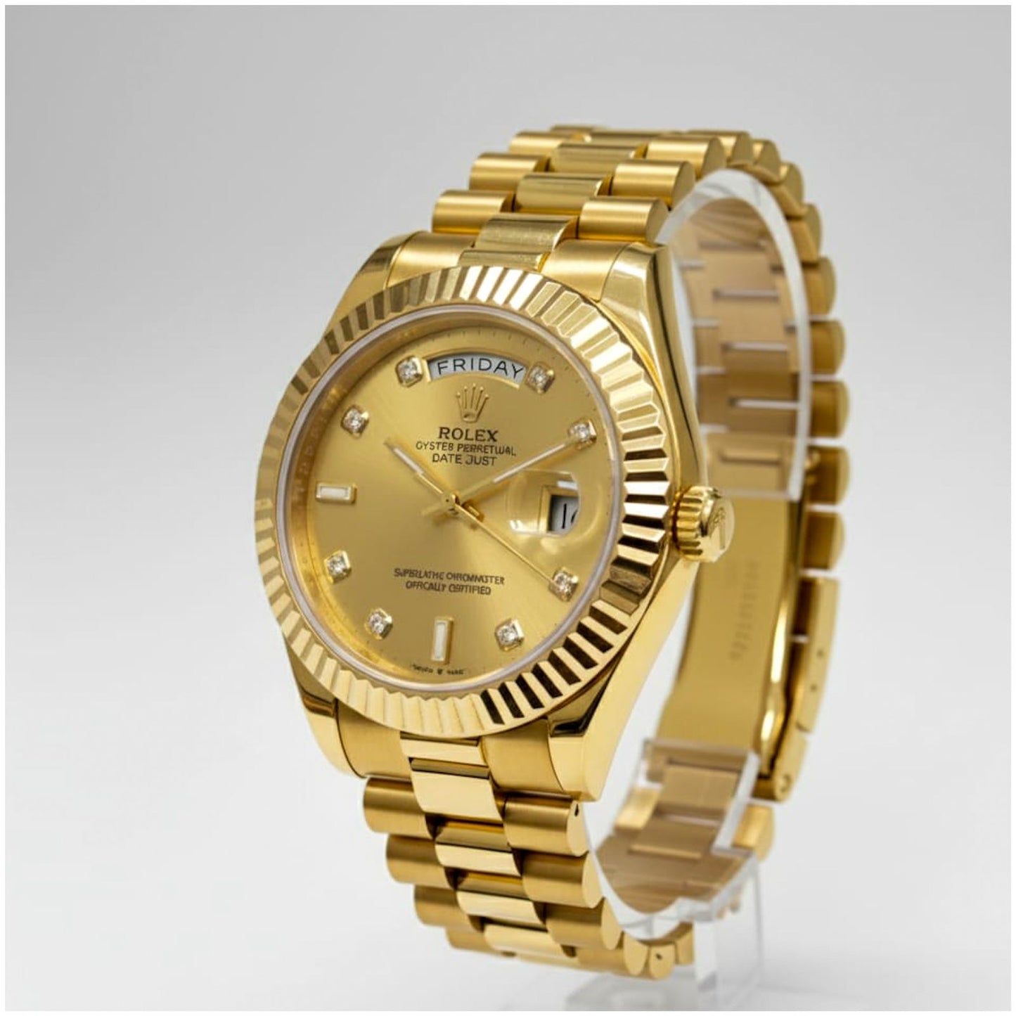 Rol.ex Oyster Perpetual Day Date Diamond 40 Battery Working Like Automatic