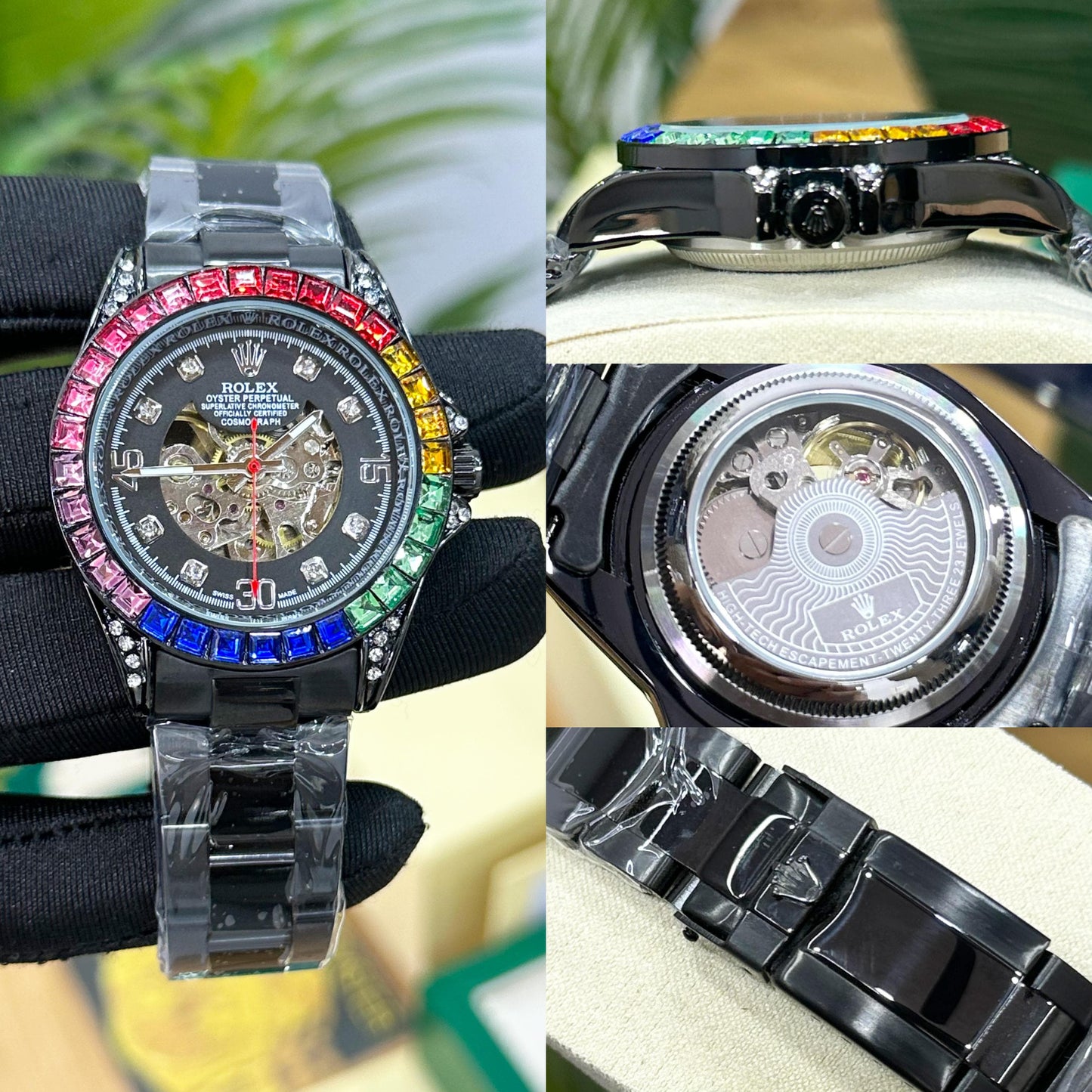 ROL.EX DAYTONA RAINBOW DIAL OPEN HEART ALL BLACK
