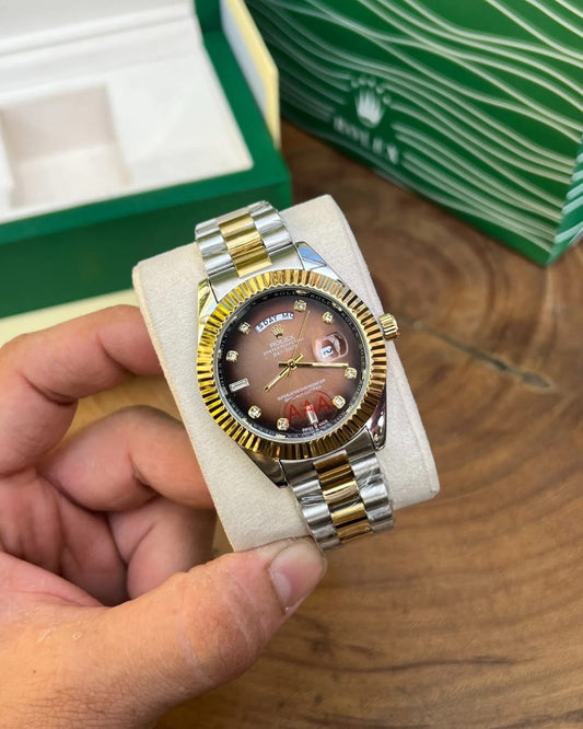 Rol.ex Oyster Perpetual Day Date Diamond 40 Battery 2Ton-Gold-Brown