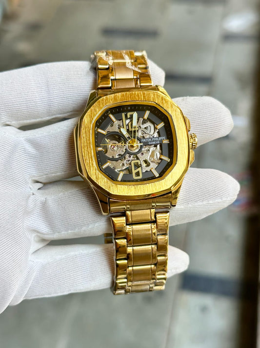 PA.TEK PHILIPPE AUTOMATIC OPEN HEART COLLECTION GOLD BLACK