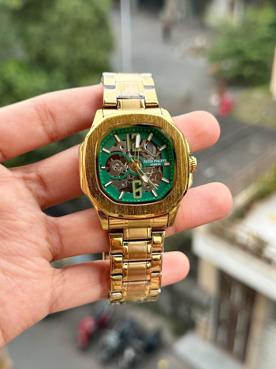 PA.TEK PHILIPPE AUTOMATIC OPEN HEART COLLECTION GOLD GREEN
