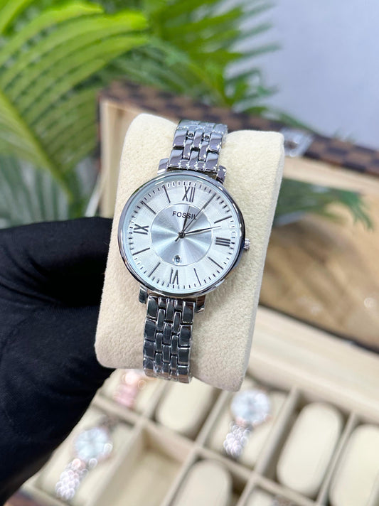 NEW! FOS.SIL JACQUELINE WHITE DIAL, STEEL