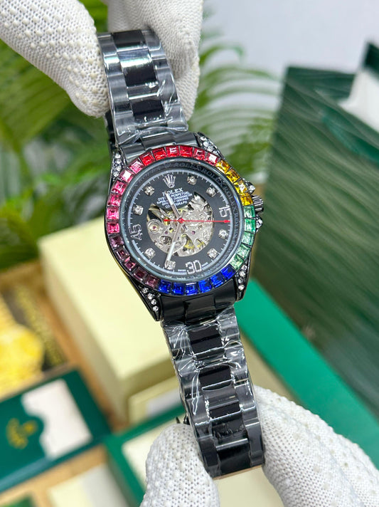 ROL.EX DAYTONA RAINBOW DIAL OPEN HEART ALL BLACK