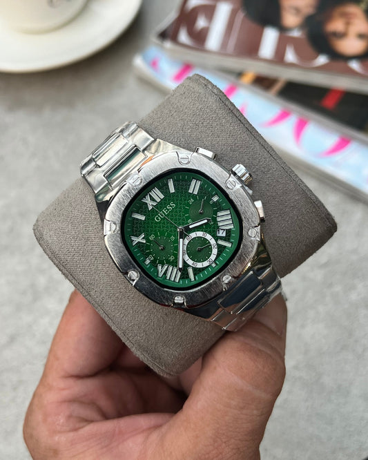 Gu.ess Square Chronograph Silver-Green