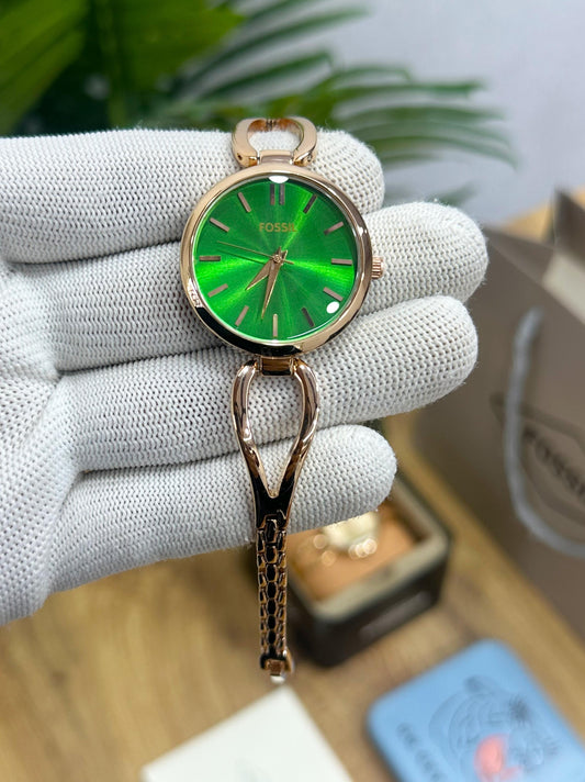 FOS.SIL WOMEN'S ROSE GOLD WITH BEAUTIFUL GREEN DIAL