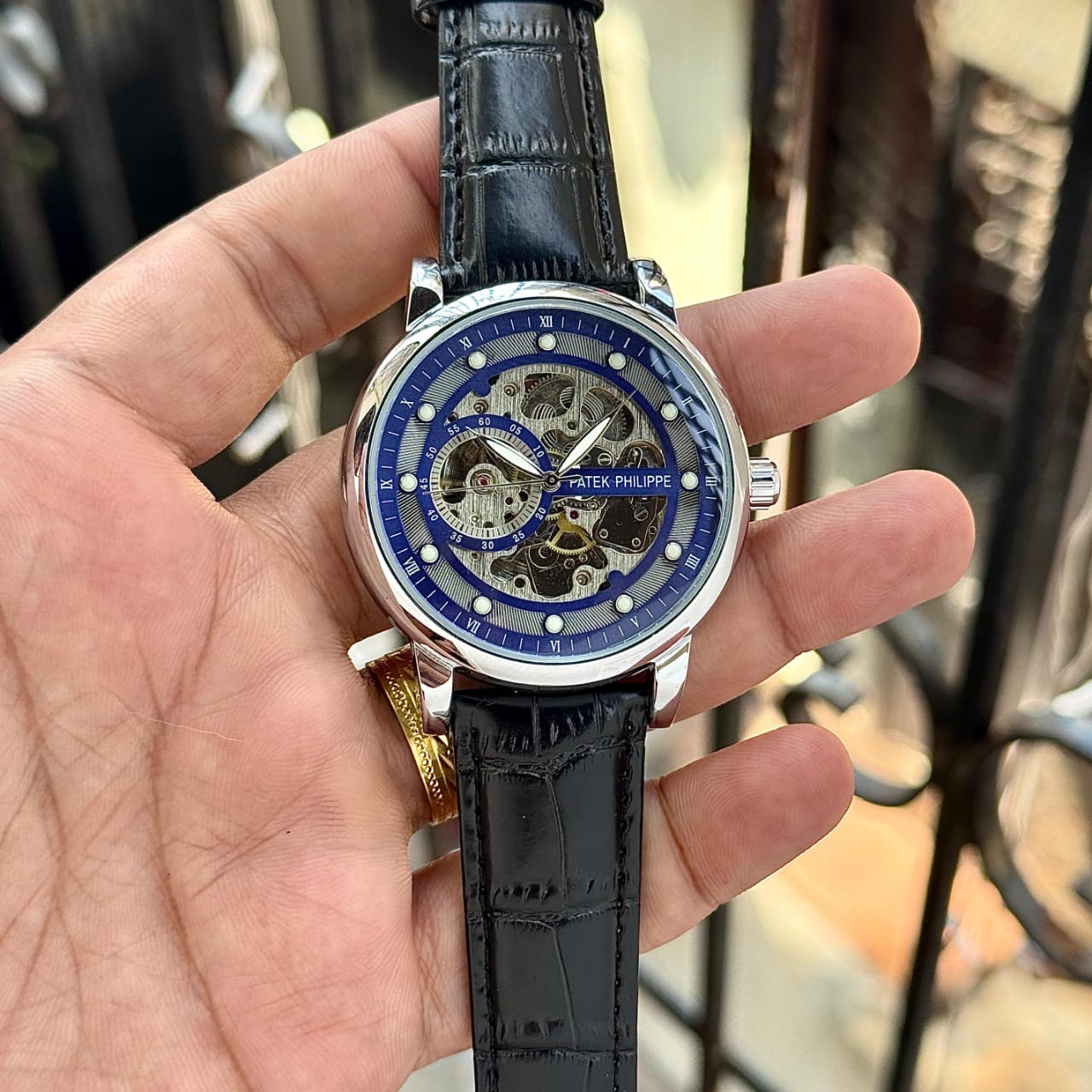 Pa.tek_Philippe Gold-Tone Automatic Mechanical Skeleton