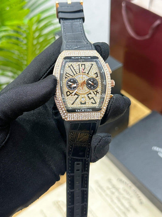 NEW FRANCK MULLER VANGUARD CHRONOGRAPH FULLY PAVED WITH DIAMOND