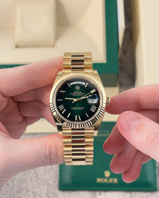 Rol.ex Oyster Perpetual Day Date 40 Battery Gold-Green Working Like Automatic