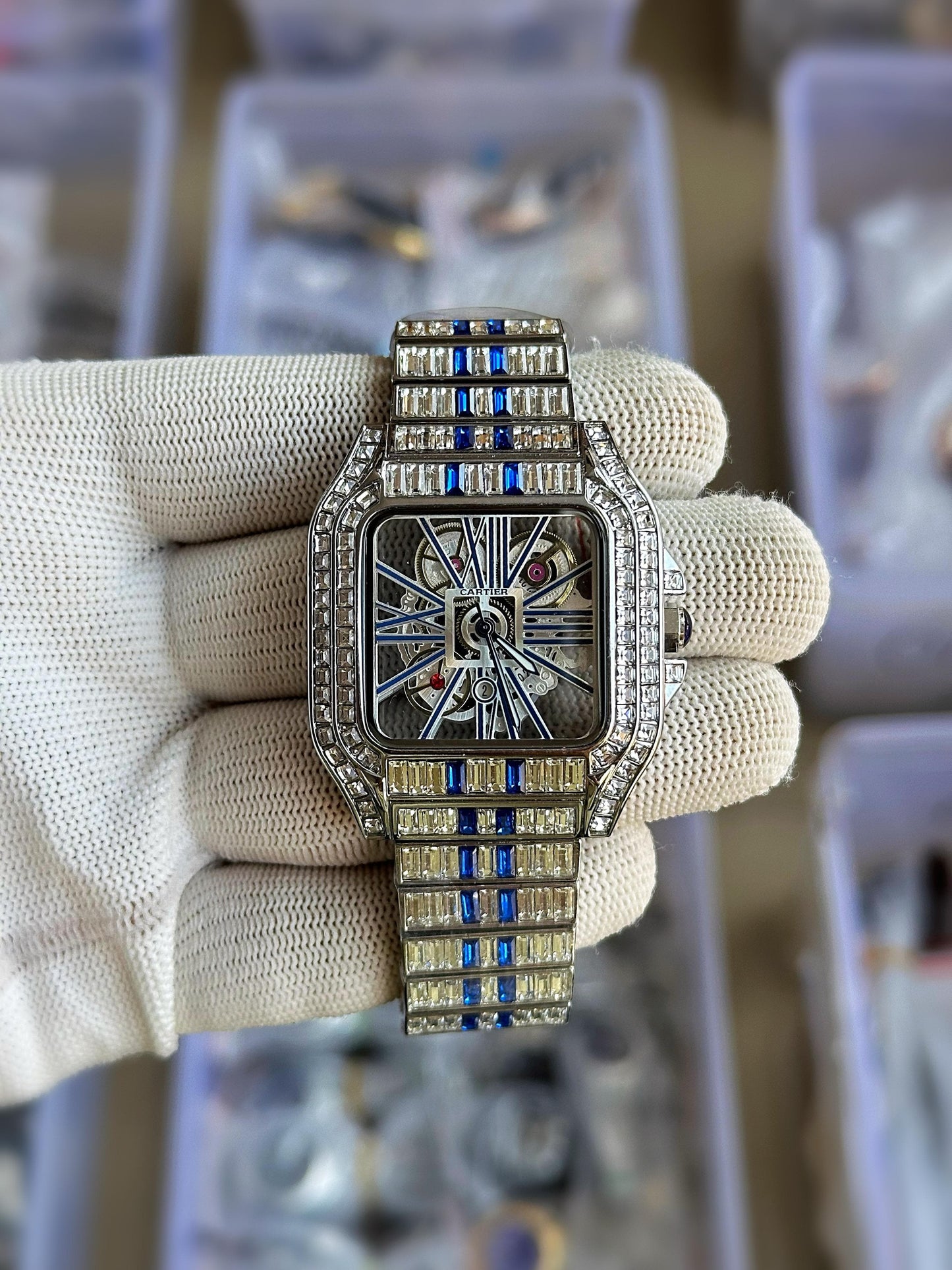 Car.tier Santos Diamond Silver Blue