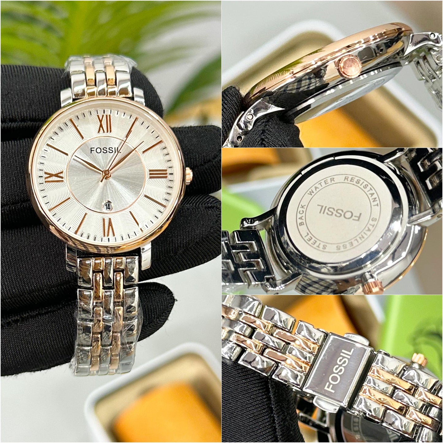 NEW! FOSSIL JACQUELINE WHITE DIAL, TOW TONE STEEL
