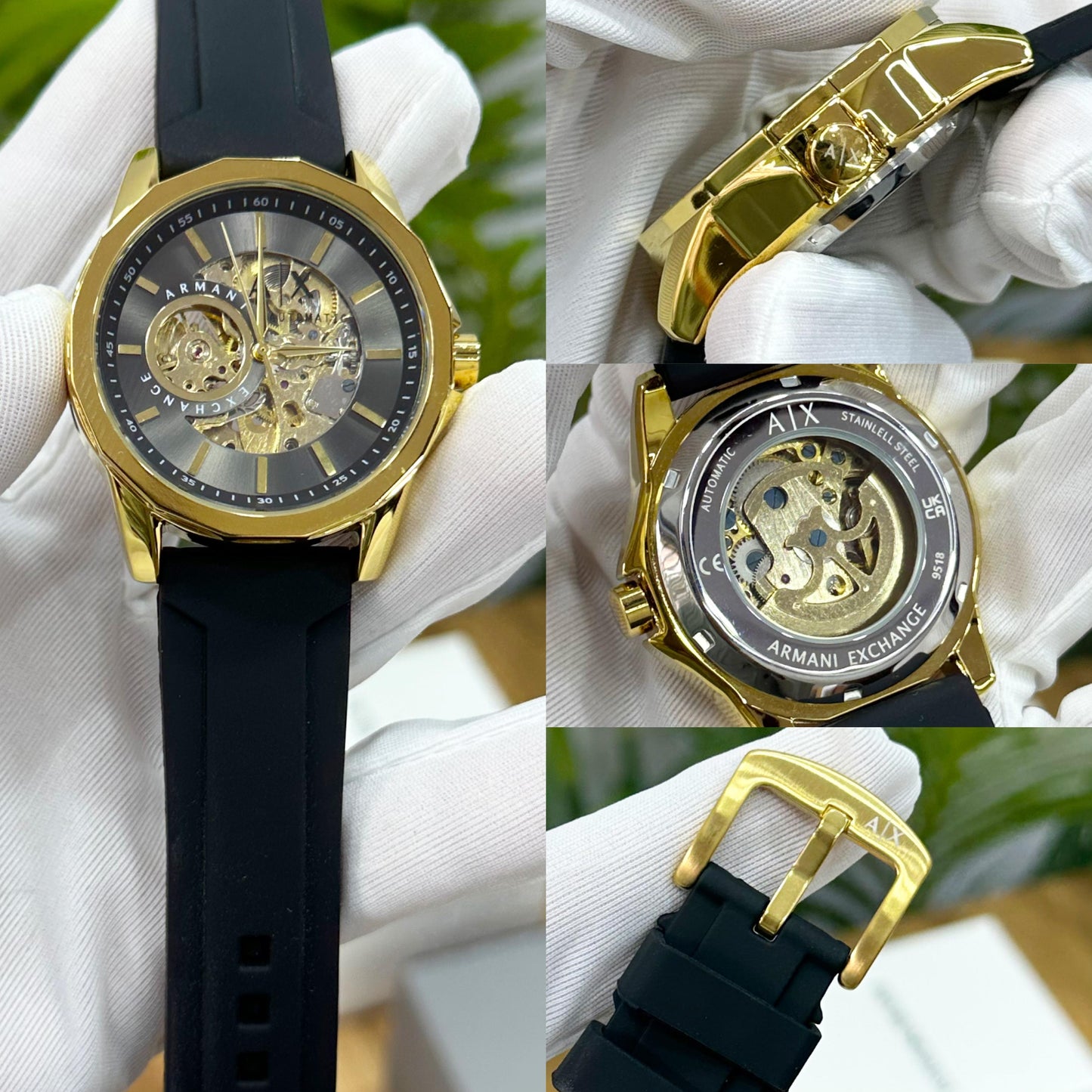 LATEST & DEMANDING ARMANI _EXCHANGE OPEN HEART AUTOMATIC GOLD BLACK