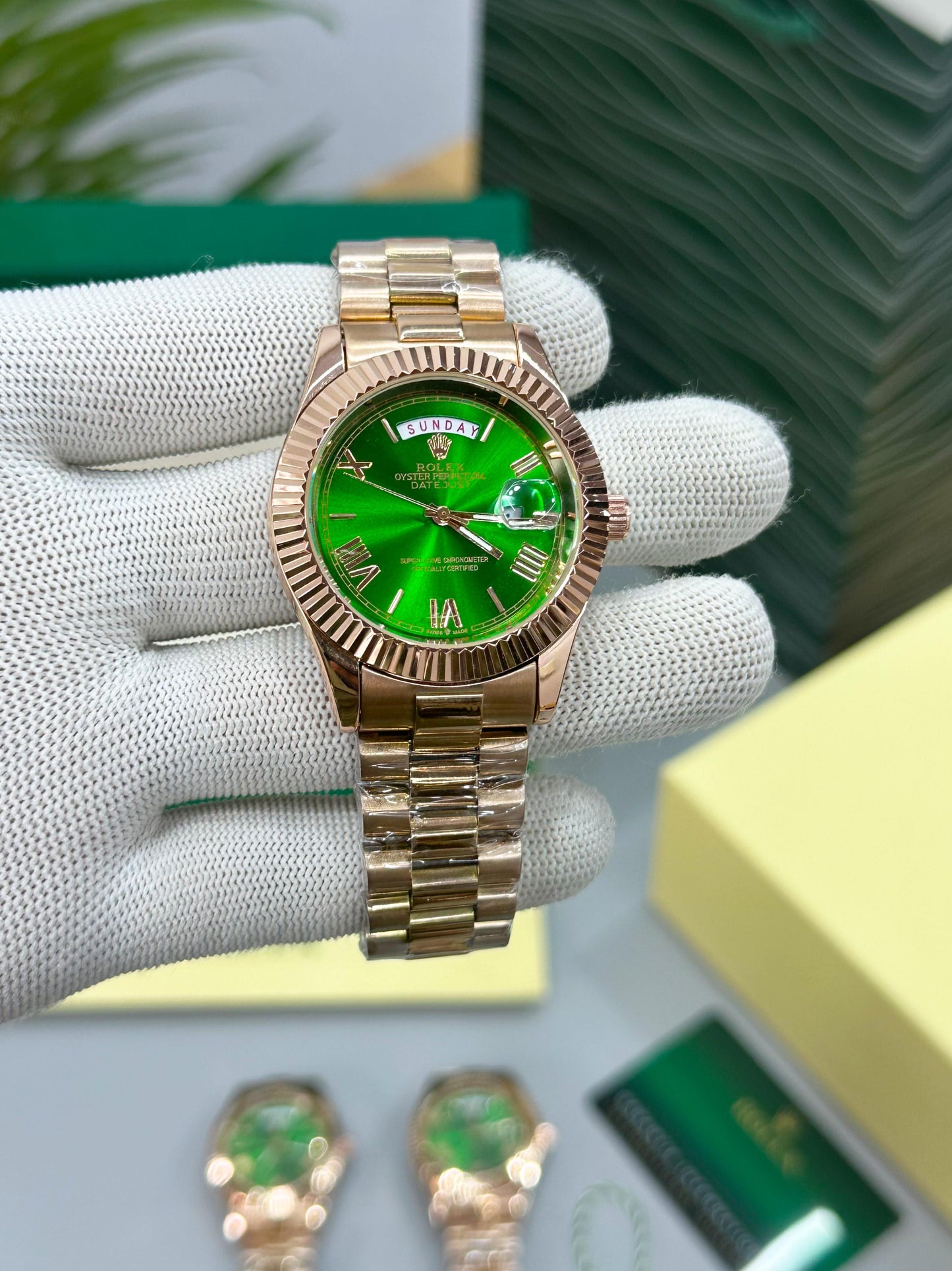 ROL.EX DAY-DATE ROSE GOLD WITH TRENDY GREEN DIAL