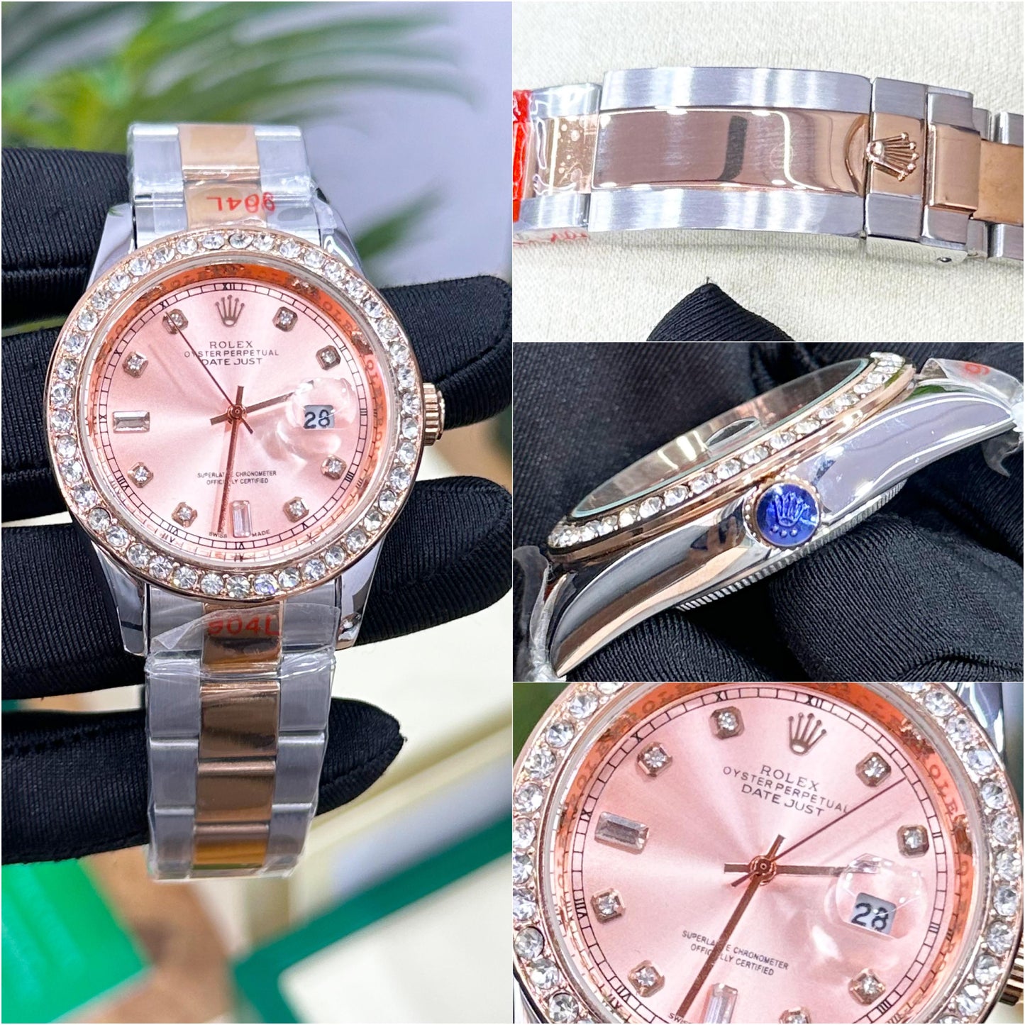 ROL.EX DATE-JUST 41 mm, OYSTERSTEEL, EVEROSE AND DIAMONDS