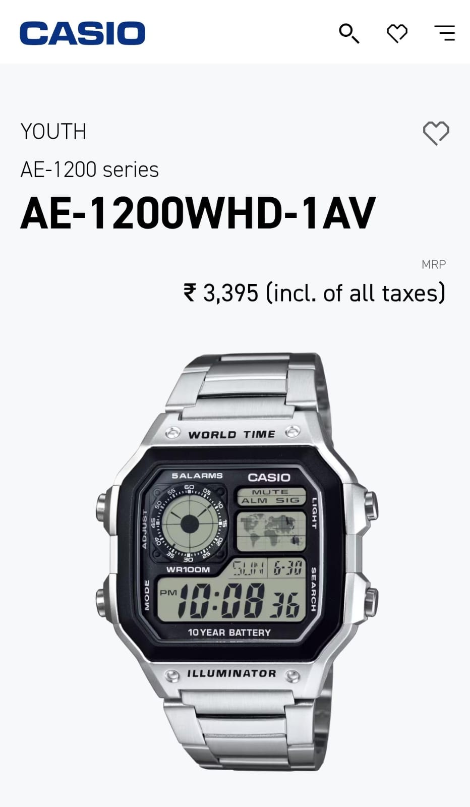 New Casio illuminator AE-1200-WHD-1AV